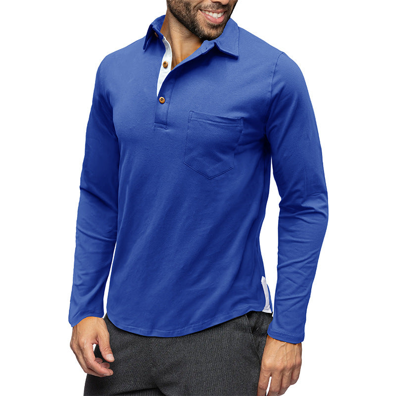 Polo homme slim fit, manches longues, coton doux, coupe ajustée, col classique, poche poitrine, idéal mi-saison.