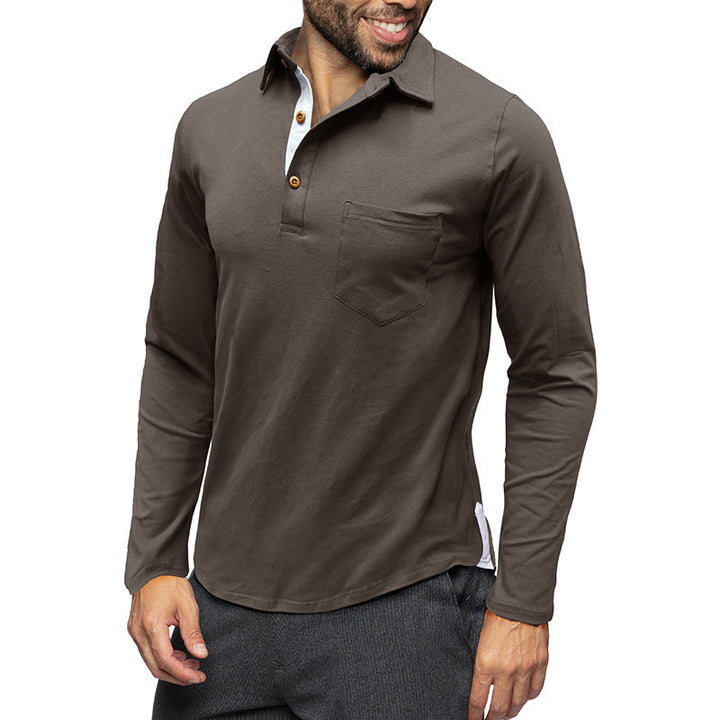 Polo homme slim fit, manches longues, coton doux, coupe ajustée, col classique, poche poitrine, idéal mi-saison.