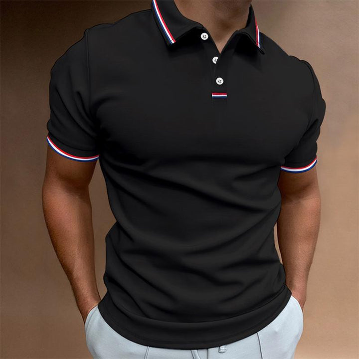 Polo homme uni manches courtes, col imprimé rayures, élégant et confortable, idéal pour un style soigné et décontracté.