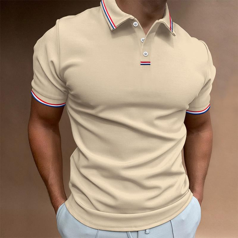 Polo homme uni manches courtes, col imprimé rayures, élégant et confortable, idéal pour un style soigné et décontracté.