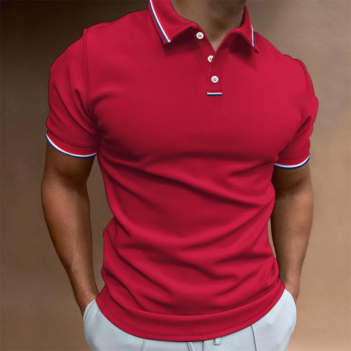 Polo homme uni manches courtes, col imprimé rayures, élégant et confortable, idéal pour un style soigné et décontracté.