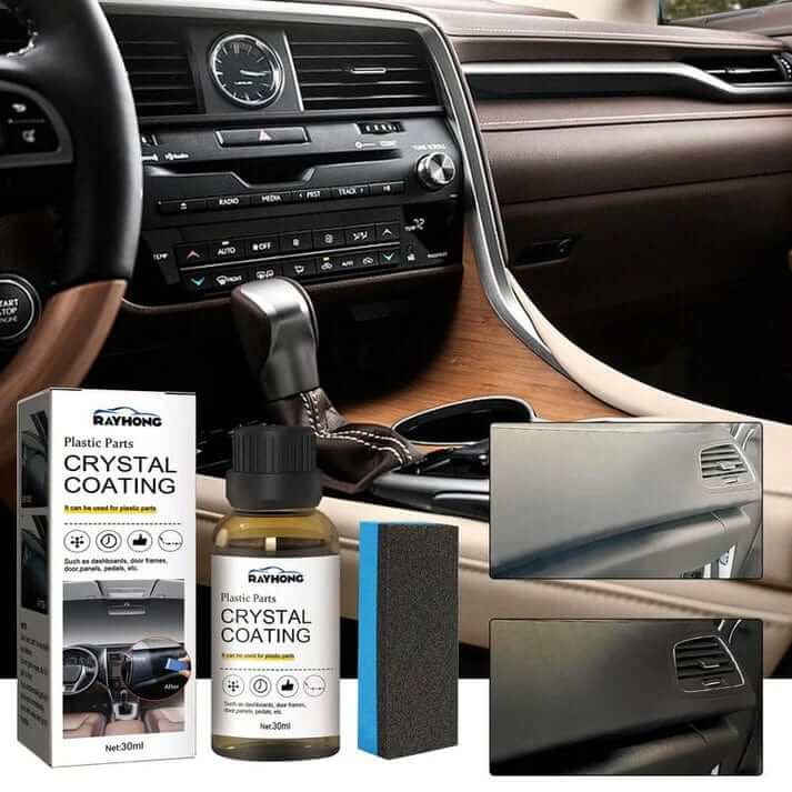 Produit de nettoyage pour voiture, pulvérisateur transparent, élimine saleté, protège et fait briller sans eau.