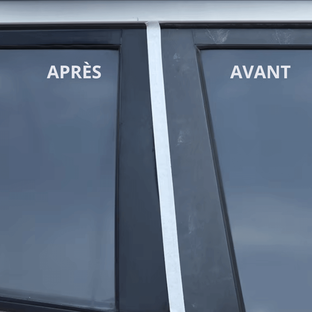 Produit de nettoyage pour voiture, pulvérisateur transparent, élimine saleté, protège et fait briller sans eau.