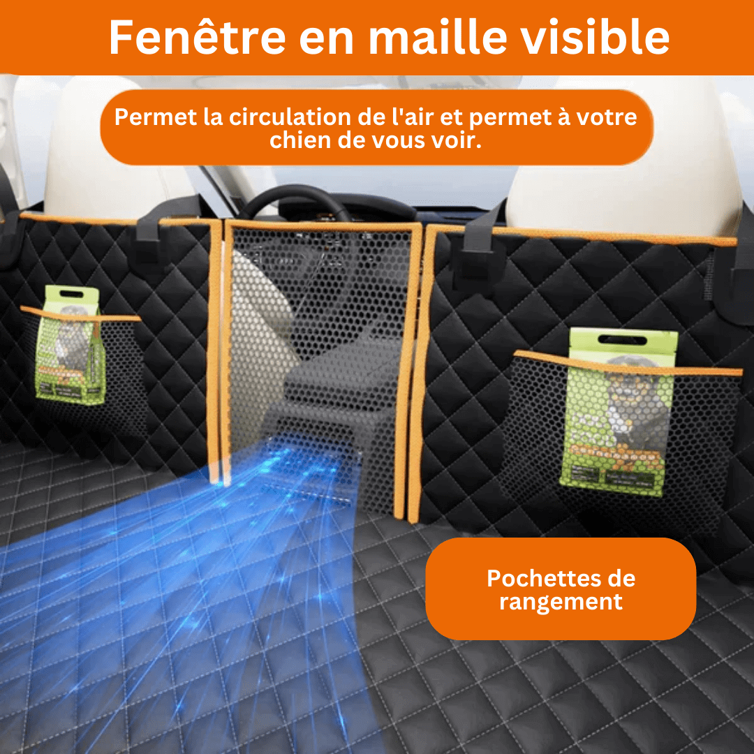 "Protecteur de siège auto pour chien imperméable, durable, fixations sécurisées pour voiture propre, adaptés toutes tailles."