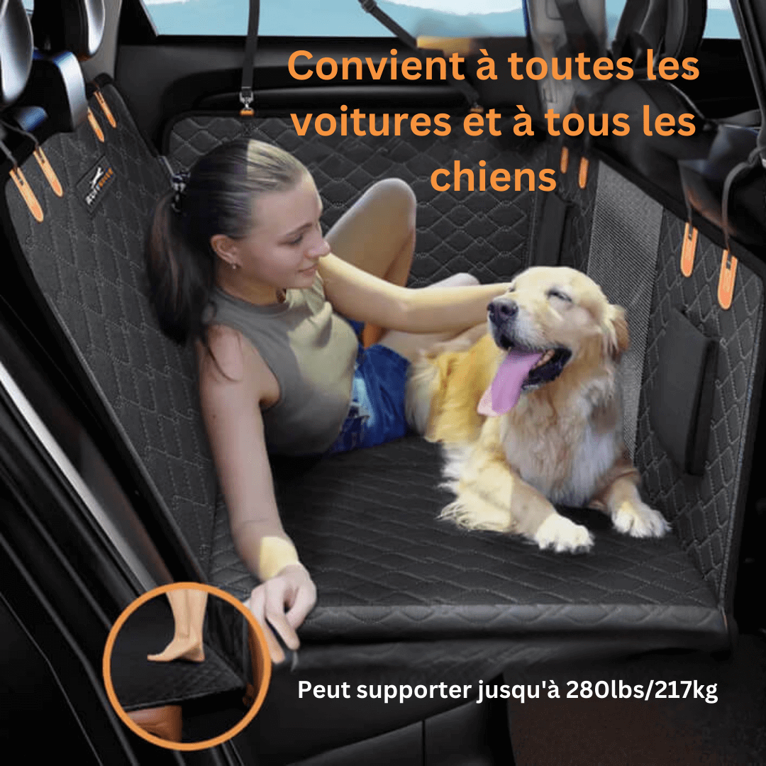 "Protecteur de siège auto pour chien imperméable, durable, fixations sécurisées pour voiture propre, adaptés toutes tailles."