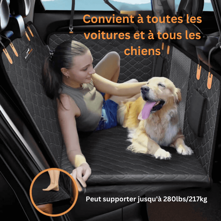 "Protecteur de siège auto pour chien imperméable, durable, fixations sécurisées pour voiture propre, adaptés toutes tailles."