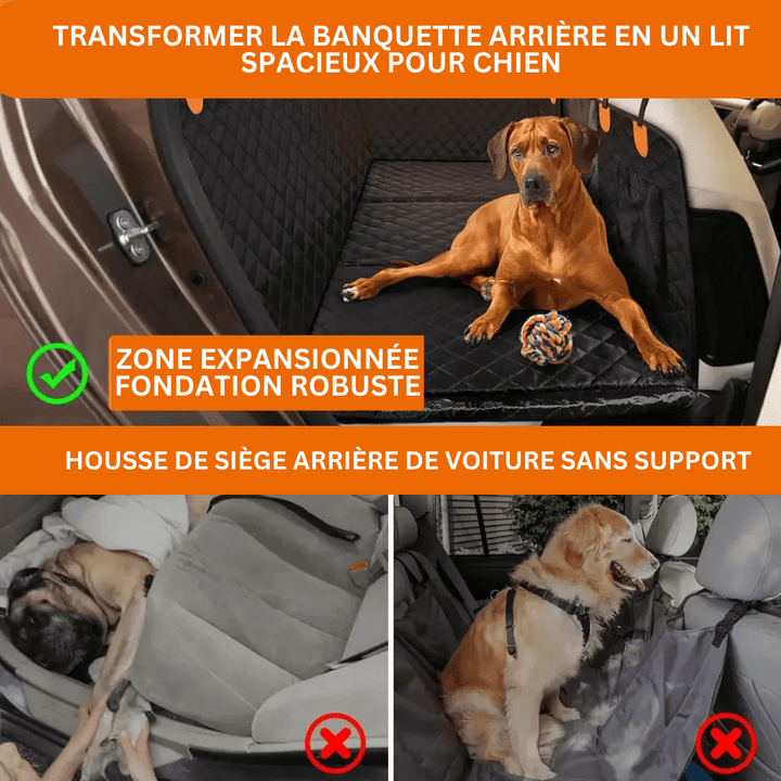 "Protecteur de siège auto pour chien imperméable, durable, fixations sécurisées pour voiture propre, adaptés toutes tailles."