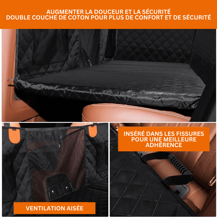 "Protecteur de siège auto pour chien imperméable, durable, fixations sécurisées pour voiture propre, adaptés toutes tailles."