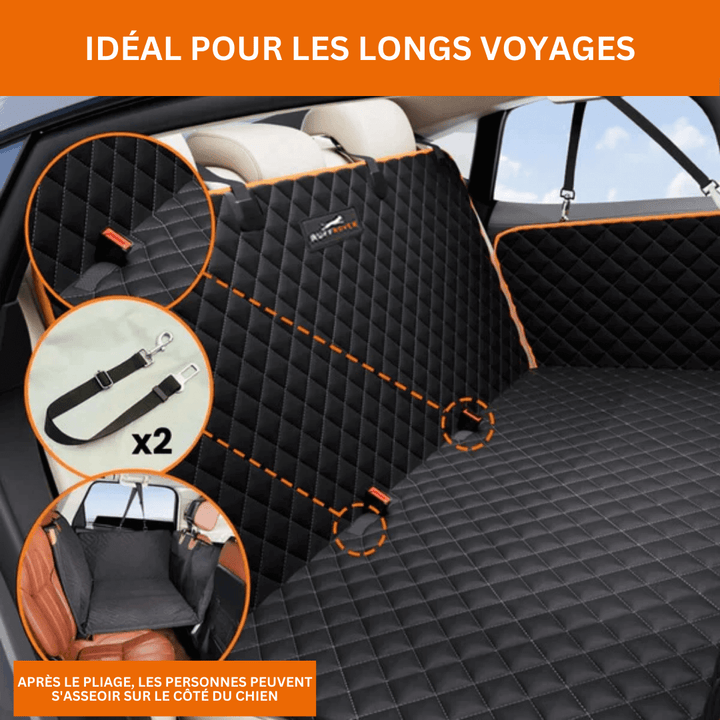 "Protecteur de siège auto pour chien imperméable, durable, fixations sécurisées pour voiture propre, adaptés toutes tailles."