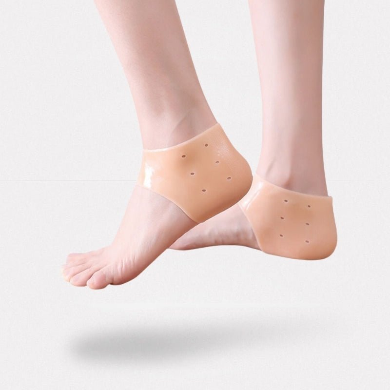 "Protège talon silicone transparent flexible, vue de dessus, accessoire confort pour femmes, adaptable à toutes chaussures"