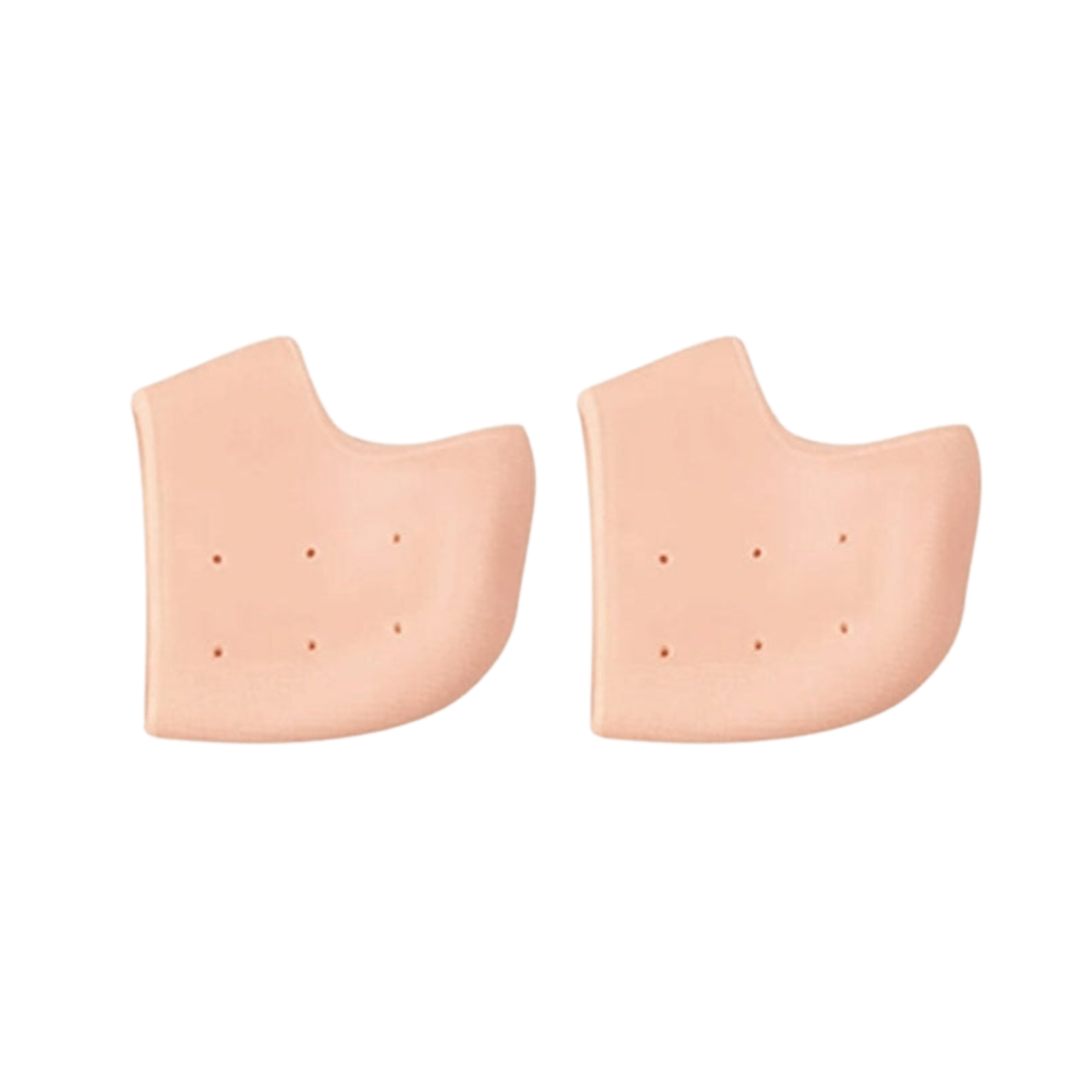 "Protège talon silicone transparent flexible, vue de dessus, accessoire confort pour femmes, adaptable à toutes chaussures"