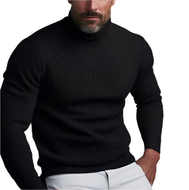 "Pull à col roulé homme en coton doux, coupe ajustée, gris foncé, idéal pour tenues formelles ou décontractées d'hiver."