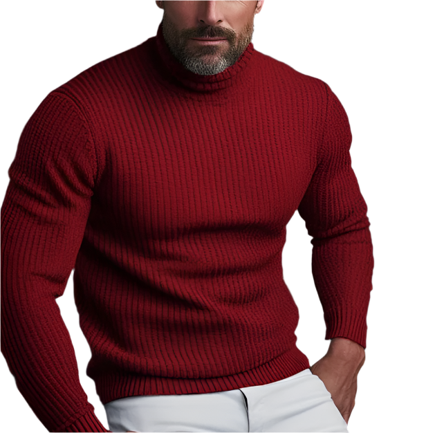 "Pull à col roulé homme en coton doux, coupe ajustée, gris foncé, idéal pour tenues formelles ou décontractées d'hiver."