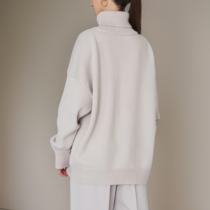 "Pull col roulé femme élégant pour hiver, design moderne, manches longues, tissu doux et respirant, look tendance."