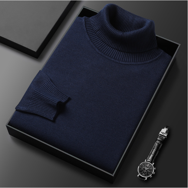 "Pull col roulé homme élégant et confortable, tissu doux, couleur bleu, design polyvalent pour toutes occasions."