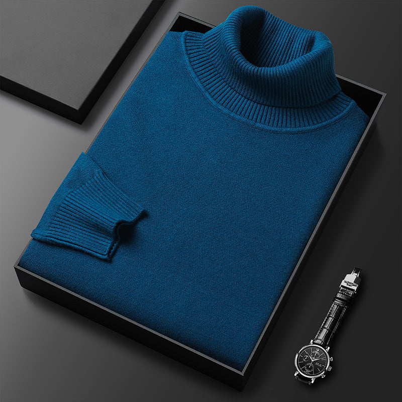 "Pull col roulé homme élégant et confortable, tissu doux, couleur bleu, design polyvalent pour toutes occasions."