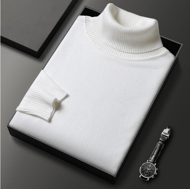 "Pull col roulé homme élégant et confortable, tissu doux, couleur bleu, design polyvalent pour toutes occasions."
