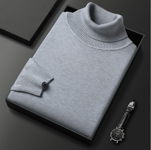 "Pull col roulé homme élégant et confortable, tissu doux, couleur bleu, design polyvalent pour toutes occasions."