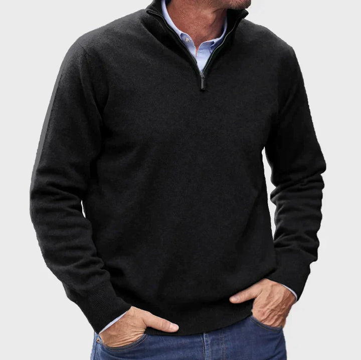 Pull de luxe en cachemire italien pour hommes avec fermeture zip, élégant et moderne pour un confort exceptionnel.