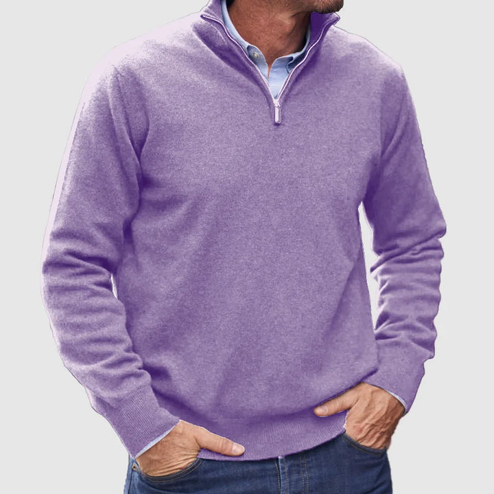 Pull de luxe en cachemire italien pour hommes avec fermeture zip, élégant et moderne pour un confort exceptionnel.
