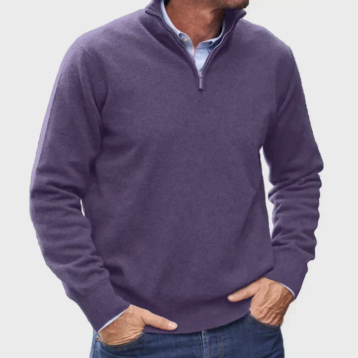 Pull de luxe en cachemire italien pour hommes avec fermeture zip, élégant et moderne pour un confort exceptionnel.