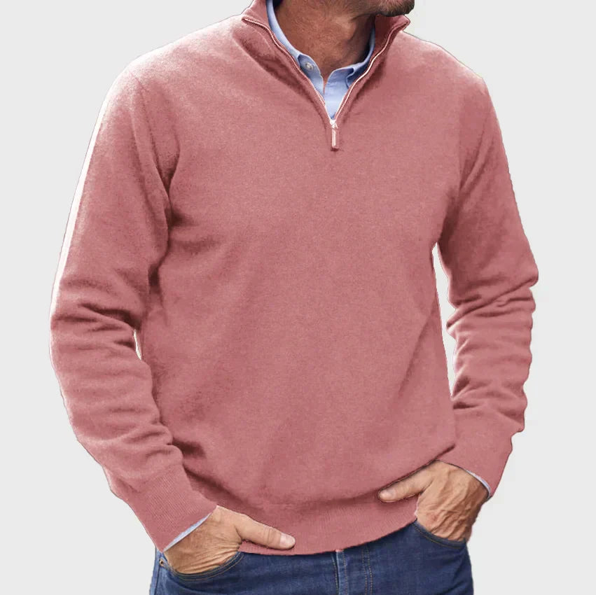 Pull de luxe en cachemire italien pour hommes avec fermeture zip, élégant et moderne pour un confort exceptionnel.