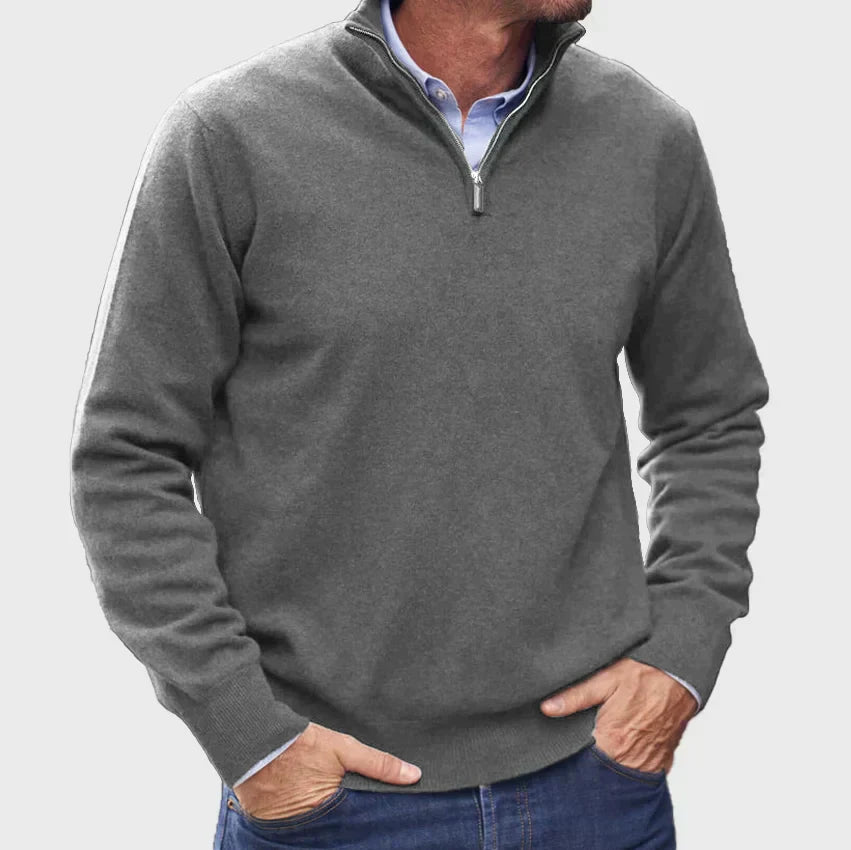 Pull de luxe en cachemire italien pour hommes avec fermeture zip, élégant et moderne pour un confort exceptionnel.