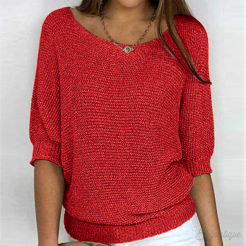 Pull décontracté pour femmes en laine douce, couleur neutre, col rond, bord côte, polyvalent pour tenues élégantes.
