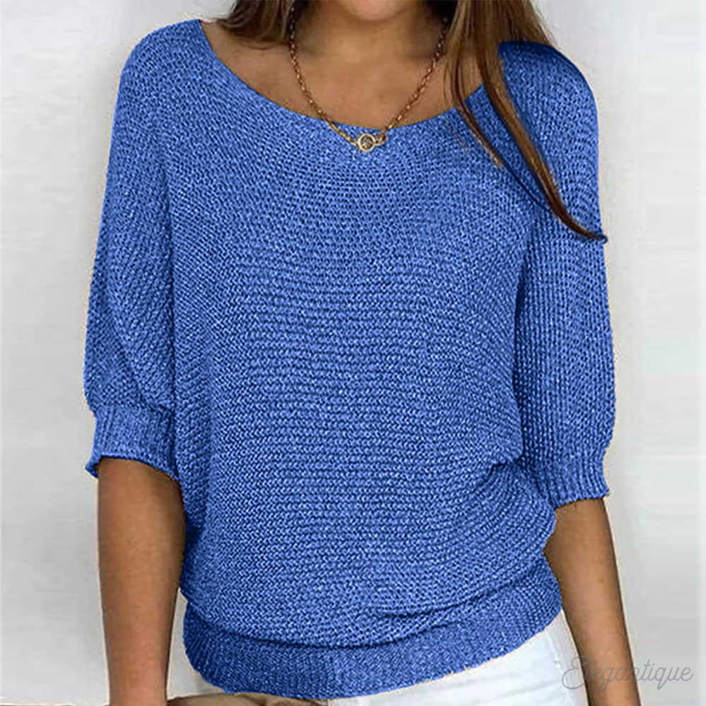 Pull décontracté pour femmes en laine douce, couleur neutre, col rond, bord côte, polyvalent pour tenues élégantes.
