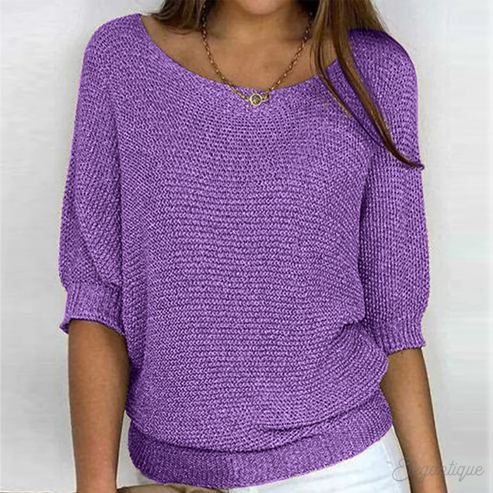 Pull décontracté pour femmes en laine douce, couleur neutre, col rond, bord côte, polyvalent pour tenues élégantes.