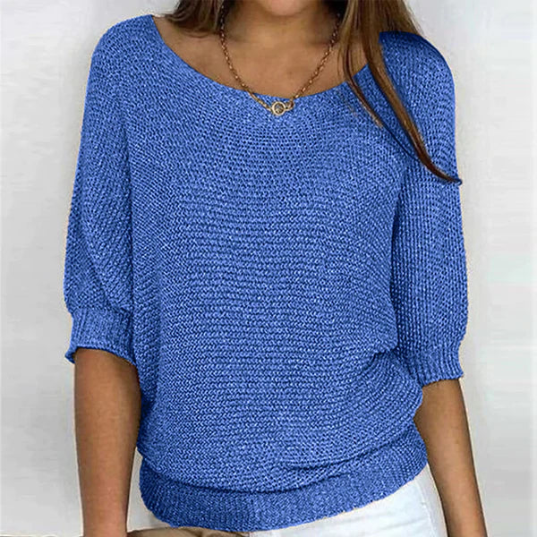 "Pull élégant femme rose en maille douce, coupe flatteuse, parfait pour un style chic et confortable."