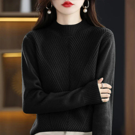 Pull élégant moderne pour femme, beige à bleu, style polyvalent et confortable, idéal pour toutes les saisons et occasions.