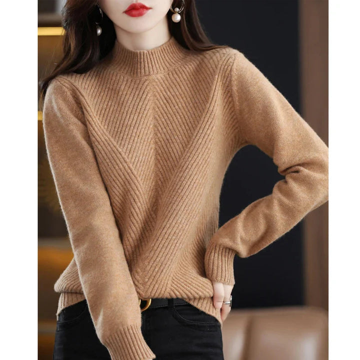 Pull élégant moderne pour femme, beige à bleu, style polyvalent et confortable, idéal pour toutes les saisons et occasions.