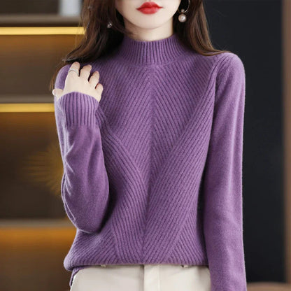 Pull élégant moderne pour femme, beige à bleu, style polyvalent et confortable, idéal pour toutes les saisons et occasions.