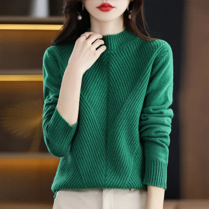 Pull élégant moderne pour femme, beige à bleu, style polyvalent et confortable, idéal pour toutes les saisons et occasions.