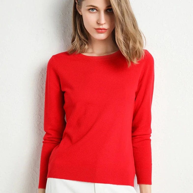 "Pull en cachemire noir élégant pour femme, col rond, coupe classique, confort et style intemporel idéal pour l'hiver."