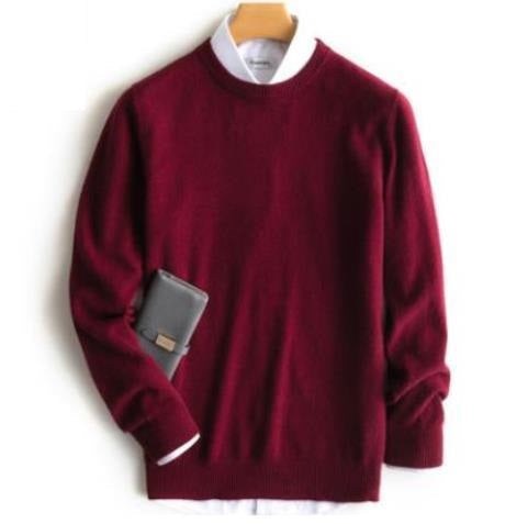 Pull en cachemire pour homme, couleur unie, texture douce, col rond, manches longues, élégance et confort haut de gamme.