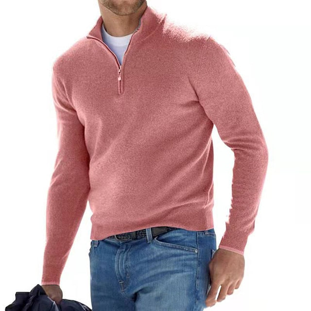 Pull en mérinos masculin, col V avec zip, élégant, doux, confortable, idéal pour un look sophistiqué et décontracté.