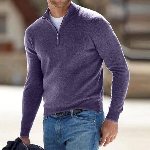 Pull en mérinos masculin, col V avec zip, élégant, doux, confortable, idéal pour un look sophistiqué et décontracté.
