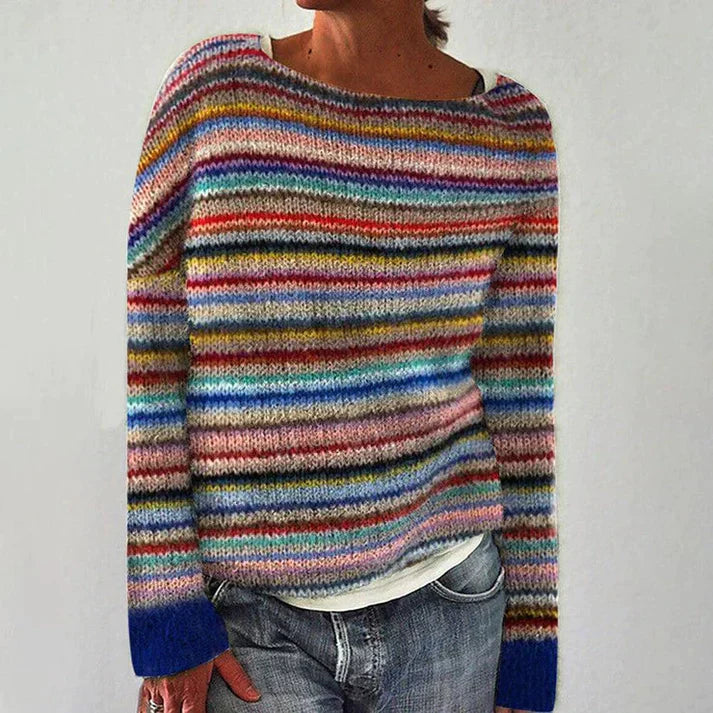"Pull femme à rayures, maille douce, manches longues, style élégant et confortable pour toutes occasions"