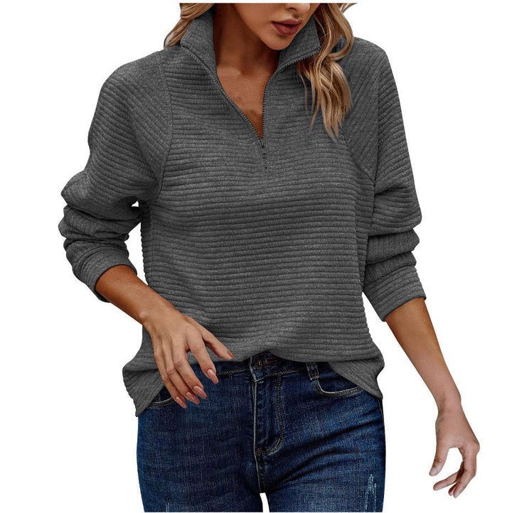 "Pull-over chic demi-zip pour femmes, couleur douce, parfait pour superposer, confortable et élégant pour toutes saisons."