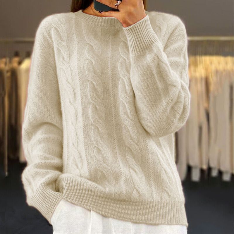 "Pull tricoté femme en laine douce, design chic et confortable avec motif dentelle pour l'hiver ou le printemps."