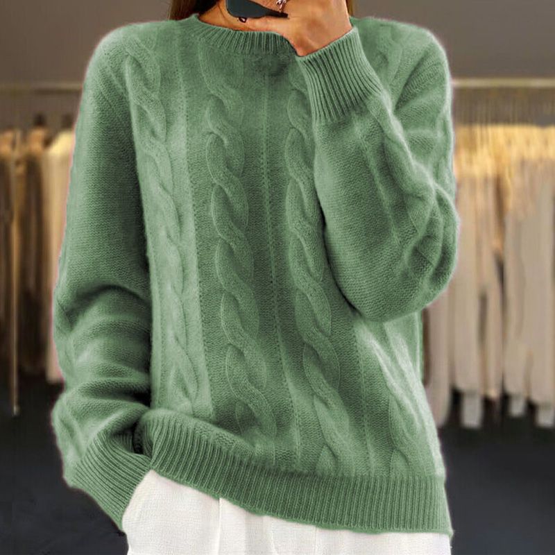 "Pull tricoté femme en laine douce, design chic et confortable avec motif dentelle pour l'hiver ou le printemps."