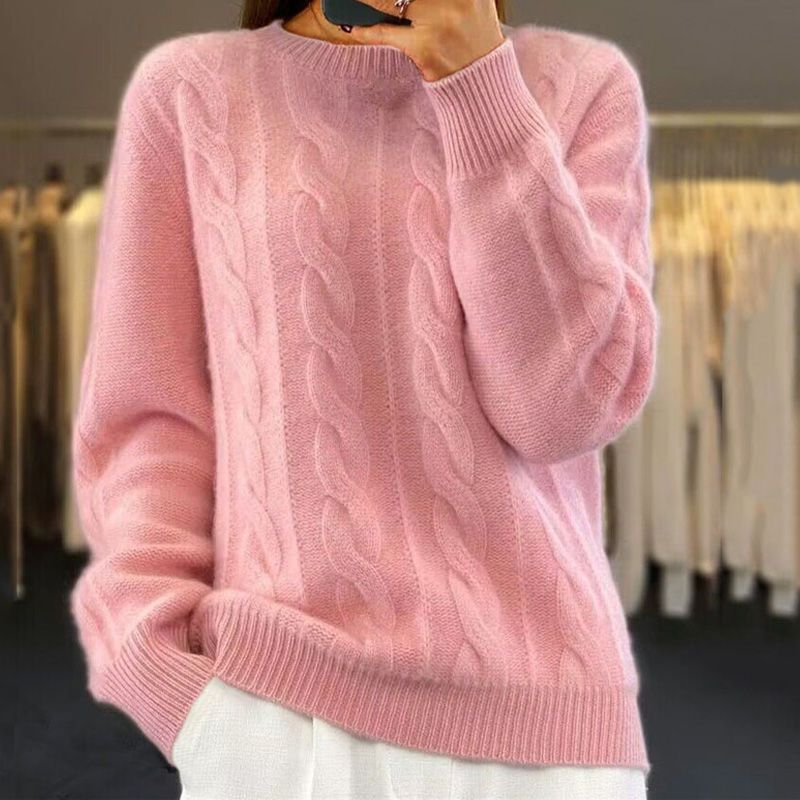 "Pull tricoté femme en laine douce, design chic et confortable avec motif dentelle pour l'hiver ou le printemps."