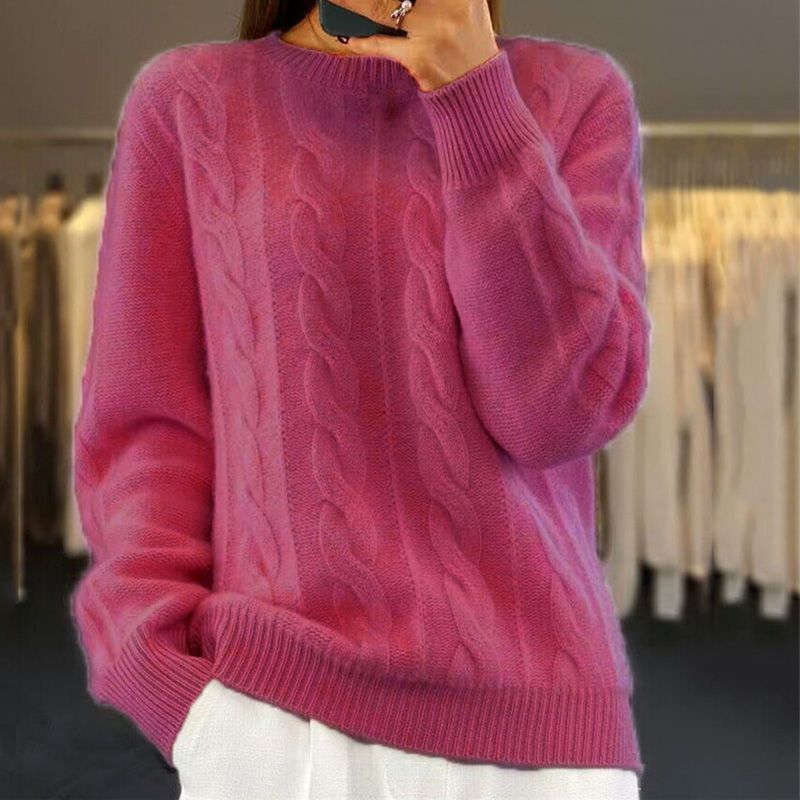"Pull tricoté femme en laine douce, design chic et confortable avec motif dentelle pour l'hiver ou le printemps."