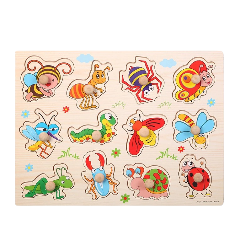 "Puzzle éducatif coloré pour enfants avec motifs animaux et fruits, idéal pour le développement cognitif précoce."