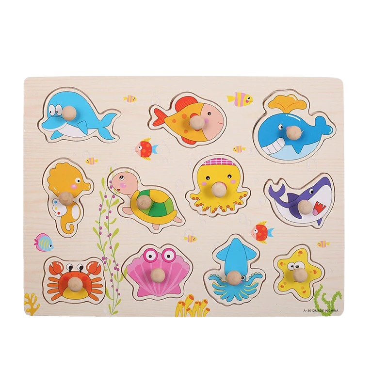 "Puzzle éducatif coloré pour enfants avec motifs animaux et fruits, idéal pour le développement cognitif précoce."