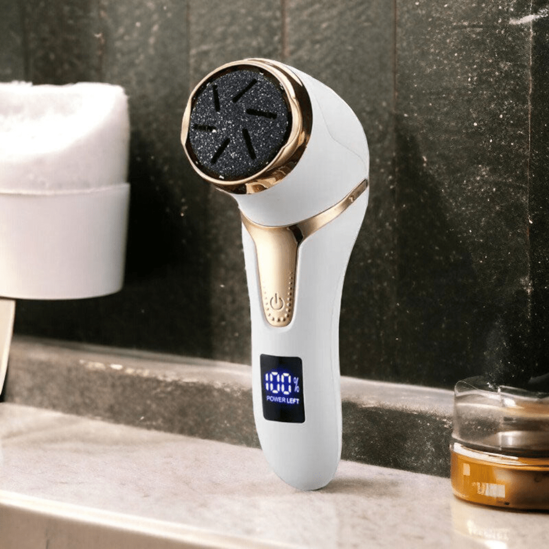 "Râpe à pieds électrique rechargeable, enlève callosités, pieds doux, design ergonomique, noir ou blanc"