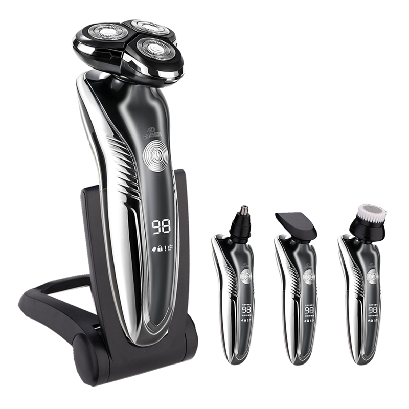 "Rasoir électrique rechargeable élégant, utilisable à sec et humide, design moderne et ergonomique, étanche IPX7."