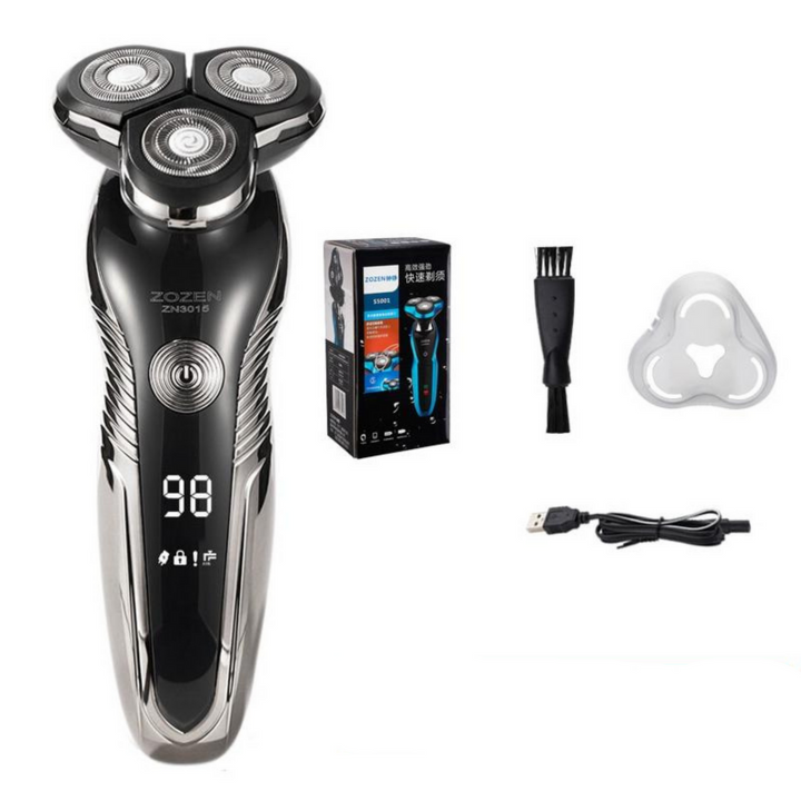 "Rasoir électrique rechargeable élégant, utilisable à sec et humide, design moderne et ergonomique, étanche IPX7."